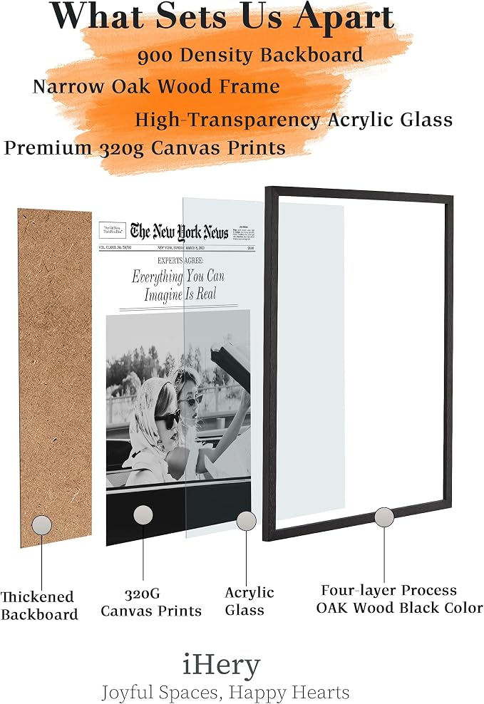 iHery 16x20in Everything You Can Imagine Is Real Framed Newspaper Art | Premium Black Natural OAK Wood Frame with Canvas Print, Vintage Girls Decor for Bedroom, Living Room, Dorm 1Pack