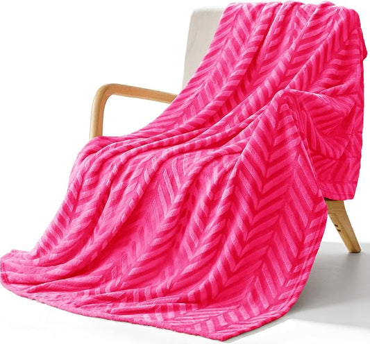 Whale Flotilla Flannel Fleece Throw Blanket for Couch, Hot Pink | Lightweight Breathable Soft Sofa Throws, Plush Fluffy Chevron Design Decorative Blankets for All Season, 50x60 Inch