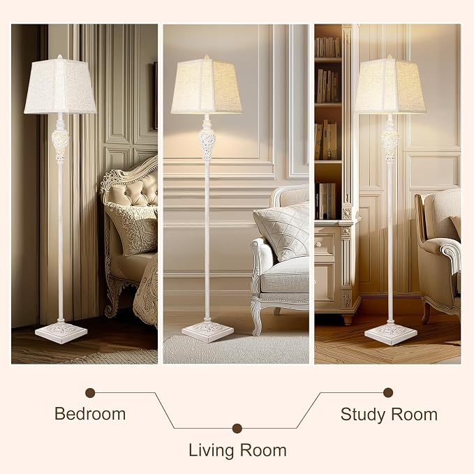LuxSight Collection Floor Lamp with Nightlight, 65" Tall, Washed White