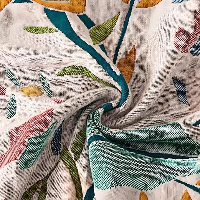 Boho Throw Blanket for Bed 100% Cotton Bohemian Blankets Ultra Soft Woven Muslin Decorative Blankets All Seasons Vintage Quilt Knitted Blanket for Sofa Chair(Yellow, 80"x90")