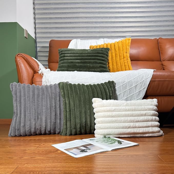 COTEY 12x20 Decorative Faux Fur Throw Pillow Covers Set of 2- Dark Gray