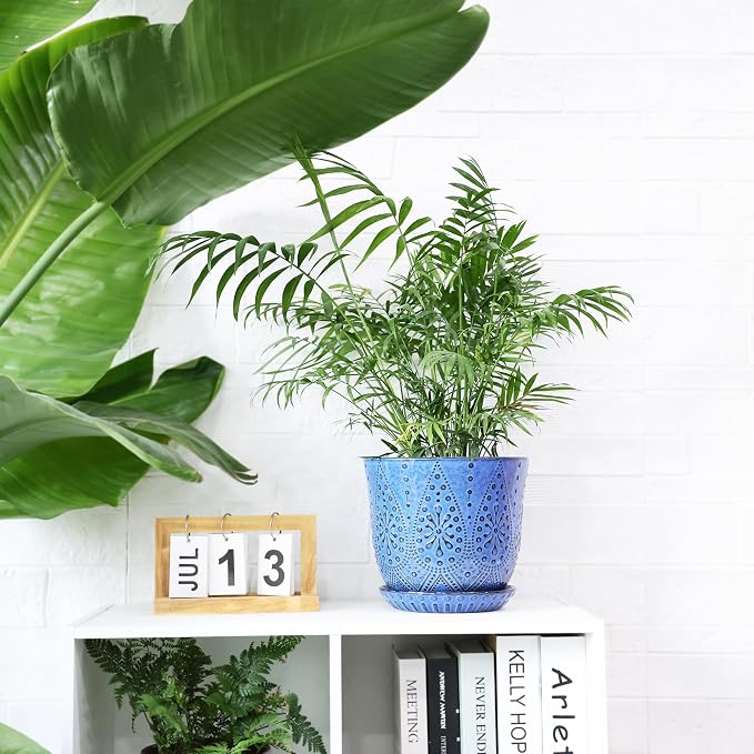 Gepege 8 Inch Ceramic Plant Pot with Drainage & Saucer | Large ceramic plant pot with drainage hole, ceramic saucer and mesh pad, ideal for indoor plants, flowers and houseplants