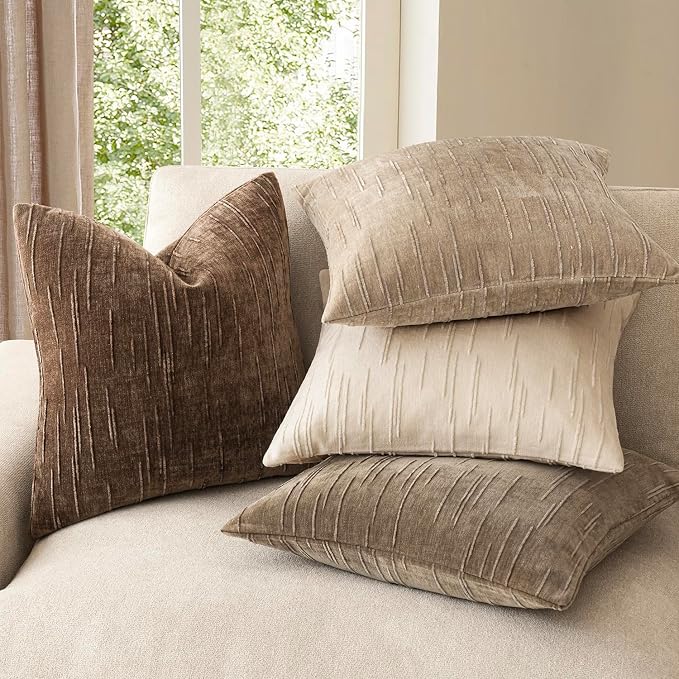 Foindtower Pack of 2 Slubby Textured Chenille Throw Decorative Pillow Covers Square Accent Solid Cushion Cover Cozy Neutral Farmhouse Pillow Case for Couch Bedroom Living Room 18x18 Inch,Dark Brown