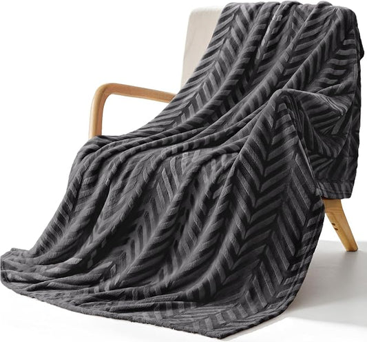 Whale Flotilla Flannel Fleece Throw Blanket for Couch, Dark Grey | Lightweight Breathable Soft Sofa Throws, Plush Fluffy Chevron Design Decorative Blankets for All Season, 50x60 Inch