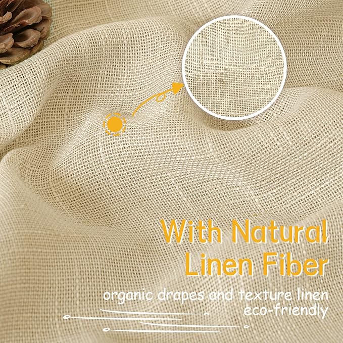 YoungsTex Burlap Natural Linen Curtains 45 Inch Length, Short Drapes Textured Semi Sheer with Rod Pocket Back Tab Lightweight for Living Room Window, 2 Panels,42 X 45 Inch