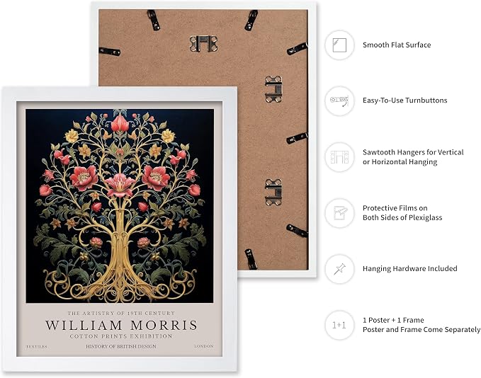 Poster Master William Morris Poster - Tree of Life Print - Flower Art - Tree Illustration - Exhibition Artwork - Aesthetic Artwork - Great Office or Bedroom Decor - 8x10 White Framed