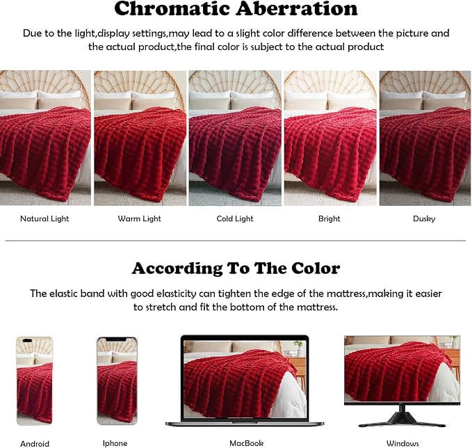 NEWCOSPLAY Faux Fur Fluffy Bubble Throw Blanket for Couch, Red, 50"x60" | Soft Thick Warm Bubble Blanket for Couch Sofa Bed 550GSM, Plush Cozy Luxury Decorative Throw, Gift for Women Men