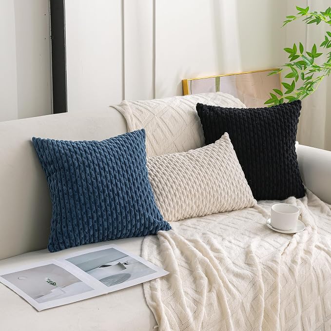 Set of 4 Blue Decorative Throw Pillow Covers 12x20 Inch Corduroy Pillow Covers for Bed Couch Sofa Living Room Soft Cushion Cases