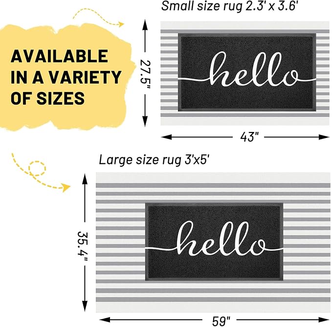 KILOCOCO Striped Rug 3x5 ft Washable Front Door Outdoor Rug, Grey White | Cotton Layered Doormats, Washable Front Porch Rug, Woven Low Pile Welcome Mat for Kitchen Entryway Farmhouse Patio