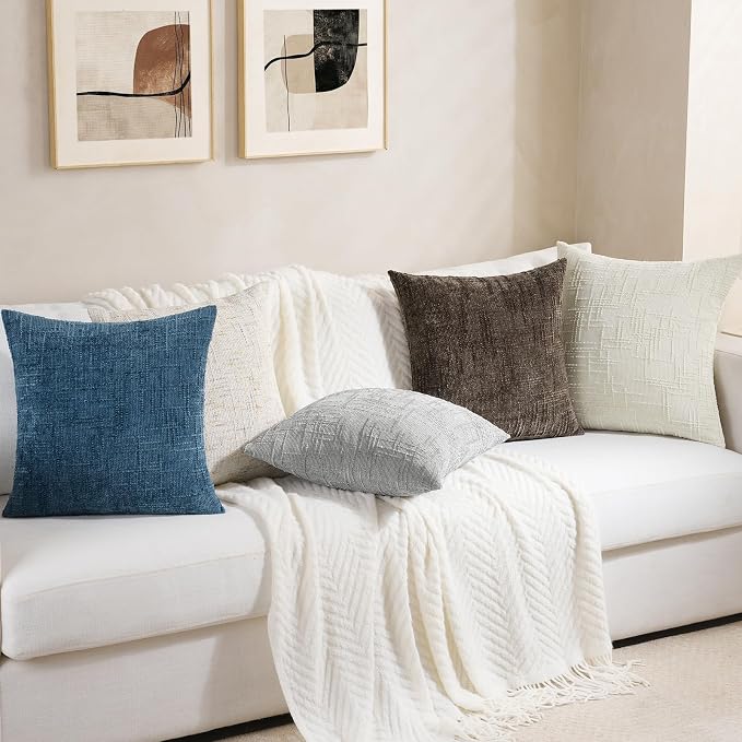 Softalker Textured Chenille Throw Pillow Covers Set of 2, 18x18 Brown Decorative Cushion Covers, Soft Cozy Slubby Texture for Modern Farmhouse Sofa Couch Bed