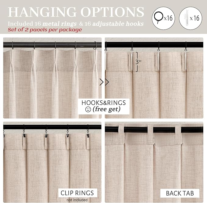 Pinch Pleat Linen Sheer Curtains 90 Inches Long for Living Room, Elegant Boho Thick Burlap Pleated Memory Trained Viral Curtain Kid Room/Office 2 Panel Set Light Filtering Privacy 90 Inch Length Taupe