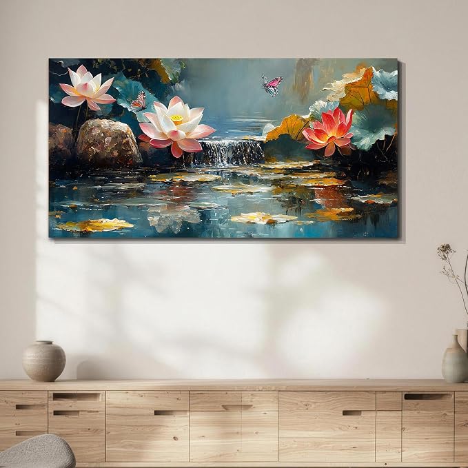 Anolyfi Lotus Canvas Wall Art for Living Room 48"x24" | HD Print, Waterproof Canvas, Easy to Hang, Durable and Colorfast, Zen Wall Decor Yoga Paintings for Spa Hallway Bedroom Home