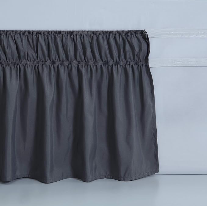 MEILA Wrap Around Bed Skirt for Queen & King Beds, 18" Drop,Dark Grey | Three-Side Adjustable Elastic Dust Ruffle, Ruffled Polyester Fabric, Easy to Install, Fade Resistant & Machine Washable