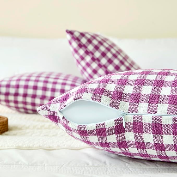 Outdoor Lavender Gingham Plaid Throw Pillow Covers 20x20 Set of 2 (Purple) | Purple-color Cushion Covers 20 x 20, Vintage Farmhouse Cottage Core Decor for Couch Bed, Fundas Para Cojines De Sala Navidad