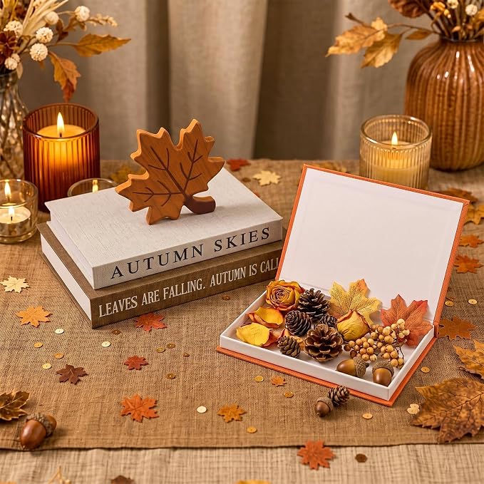 Thyle Fall Decorative Faux Books Set, Linen Nesting Storage Boxes