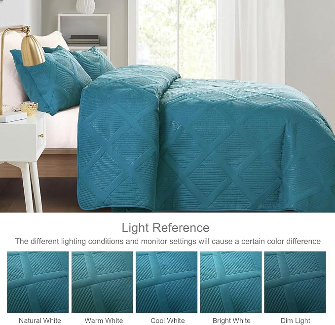 Exclusivo Mezcla Quilts Queen Size, Teal | Soft Bedspreads with 2 Pillow Shams, Modern Striped Pattern, Lightweight Bedding Set Coverlets for All Seasons, 90x96 Inch