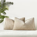 JUSPURBET 12x20 Chenille Lumbar Throw Pillow Covers Set of 2,Beige | Decorative Soft Cushion Covers Case with Hidden Zipper for Couch Sofa Bed Home Decor Living Room