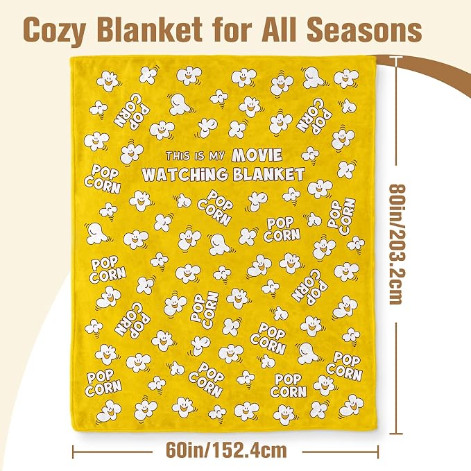 Aimego Popcorn Blanket Gifts for Popcorn Lovers Movie Watching Blankets for Women Girl Cute Popcorns Snack Pattern Movie Theme Throw Blanket for Family Cinema Theater Room Sofa Decor(60X80 Inch)