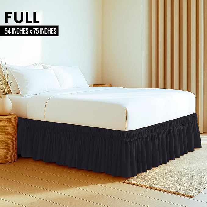 Wrap Around Full Bed Skirt, Easy Fit Elastic Belt, 16 Inch Drop, Grey | No Mattress Lifting, Stay-Put Design, Adjustable Buckle & Elastic Belt, Wrinkle & Fade Resistant, Brushed Microfiber