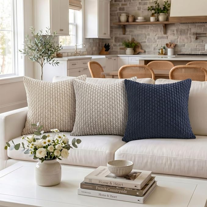 Fancy Homi 2 Packs Navy Blue Decorative Throw Pillow Covers 22x22 Inch for Couch Bed Sofa, Modern Farmhouse Boho Home Decor, Soft Cute Plush Corduroy Cushion Case 55x55 CM