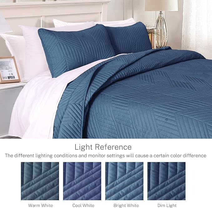 Exclusivo Mezcla Ultrasonic Twin Quilt Bedding Set, Navy Blue | Lightweight Bedspreads, Soft Microfiber, Modern Geometric Coverlet, All Season Bed Cover, 1 Quilt and 1 Pillow Sham