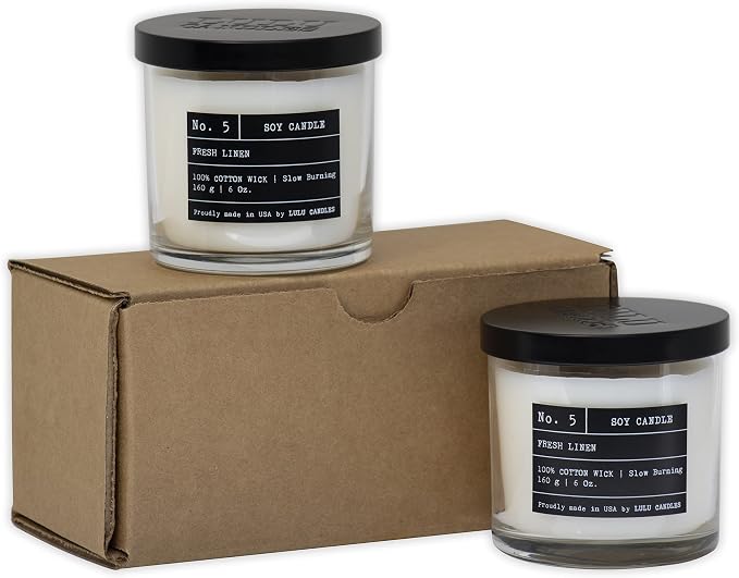 Lulu Candles | Fresh Linen | Luxury Scented Soy Jar Candle | Hand Poured in The USA | Highly Scented & Long Lasting (6 Oz. 2 Pack)