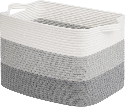 Goodpick 50L Large Woven Storage Basket, 18" x 14" x 12", Gradient Gray | Stylish Gift Basket for Home Decor, Cotton Rope Baskets for Toys & Nursery Essentials, Living Room & Bedroom Organization