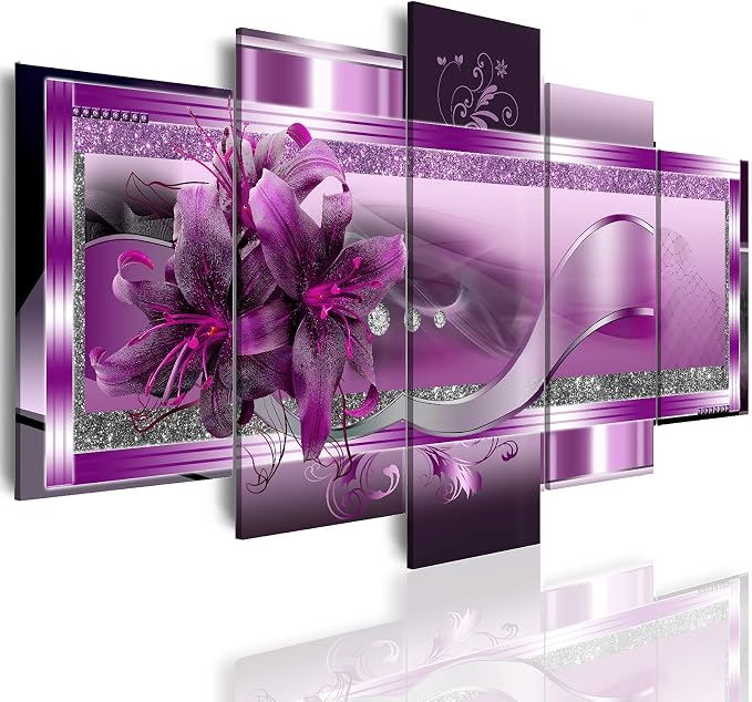 LUDUHU Purple Orchid Flowers Canvas Print - Abstract Red Floral Poster Wall Art Painting Decor for Home Decoration Artwork Picture Bedroom Purple Floral (C,Oversize 80x40inch)