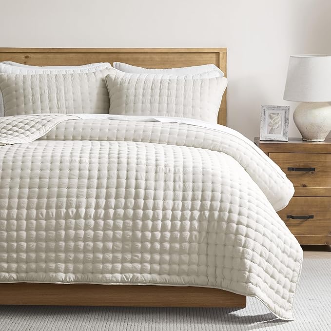 WDCOZY Twin Quit Size Bedding Sets with Pillow Sham, Ivory Lightweight Soft Bedspread Coverlet, Quilted Blanket Thin Comforter Bed Cover for All Season, 2 Pieces, 68x90 inches