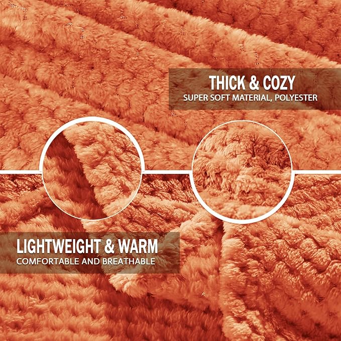 Exclusivo Mezcla Soft Waffle Fleece Bed Blanket King Size, Burnt Orange | Lightweight Plush Blanket for Bed, Bedroom, Cozy Flannel with Waffle Texture, Stylish Home Decor, All Season, 104x90 Inches