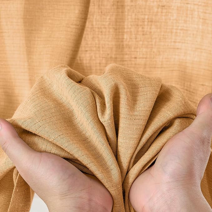 jinchan Linen Curtains Light Filtering Back Tab 50x84 Inch 2 Panels Yellow | Semi Sheer Curtains 84 inch length for Bedroom Living Room, Modern Farmhouse Drapes with Rod Pocket, Natural Boho Curtains