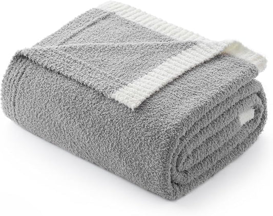 Snuggle Sac Ultra Soft Throw Blanket for Couch Bed Sofa 50x60 inches, Reversible Grey Blanket Microfiber Fluffy Fuzzy Cozy Knit Throws for Women Mothers Birthday Gifts