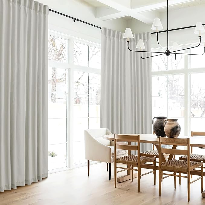 RYB HOME Linen Sheer Curtains for Living Room Bedroom, Back Tab 120 inches Farmhouse Boho Rustic Decoration for Dining Room Nursery, Grey, W 52 x L 120 inches, 2 Panels Set