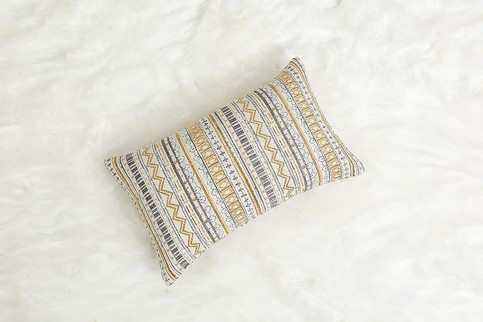 Mika Home Pack of 2 Pillow Cases,Striped,12x20 Inches, Gold Grey | Rectangle, Decorative, Bohemian Striped Geometric Pattern