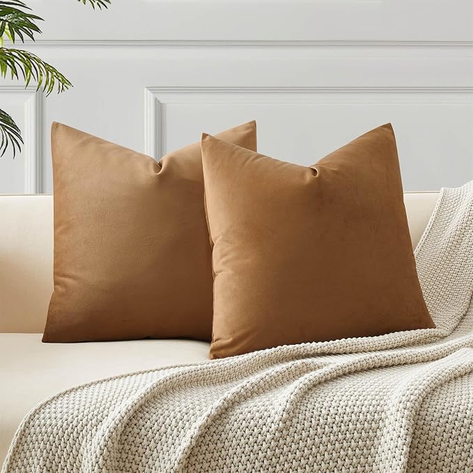 JUSPURBET 22x22 Decorative Velvet Throw Pillow Covers Set of 2,Light Brown