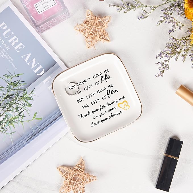 Piudee Step Mom Gifts for Bonus Mom Jewelry Dish Ring Dish Tray for Mother in Law Birthday Christmas Valentines for Stepmom Bonus Mom - Thank You for Loving Me As Your Own
