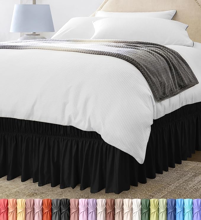 Wrap Around Twin Bed Skirt, Easy Fit Elastic Belt, 16 Inch Drop, Grey | No Mattress Lifting, Stay-Put Design, Adjustable Buckle & Elastic Belt, Wrinkle & Fade Resistant, Brushed Microfiber