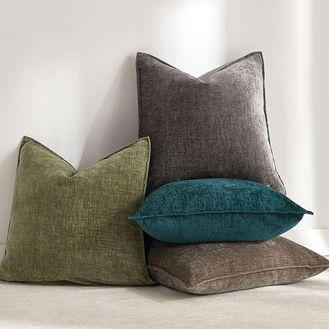 JUSPURBET 16x16 Chenille Decorative Throw Pillow Covers Set of 2,Sage | Cozy Soft Cushion Covers Case with Hidden Zipper for Couch Sofa Bed Home Decor Living Room
