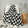 MERRYLIFE Checkered Sherpa Throw Blanket for Couch Bed Black White 60" 70" | Decorative, Knitted, Checkerboard Grid Pattern, Ultra-Plush Soft, Fuzzy Cozy, Widely Use, Gift Choice, Machine Wash