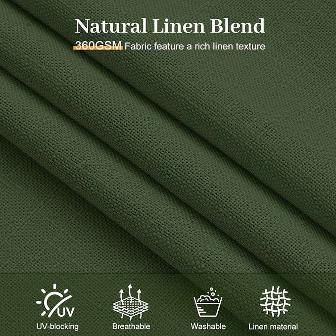 Pinch Pleated Sheer Linen Blend Curtains Light Filtering for Living Room | Living Room, Semi Sheer, Pinch Pleat, Bedroom, Hook Rings, Non See Through, Memory Shape, W40xL90, Olive Green, 2 Panels