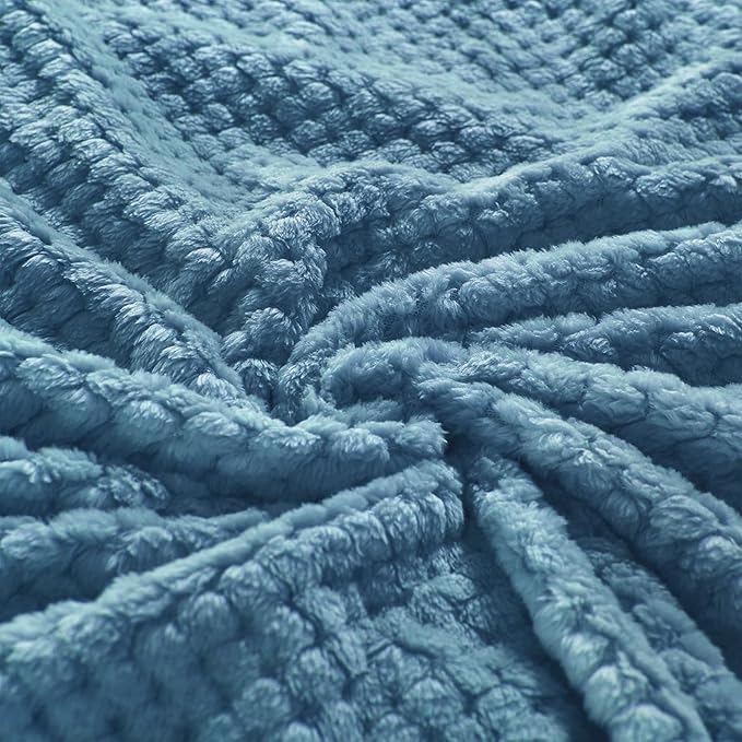 Exclusivo Mezcla Soft Waffle Fleece Bed Blanket Queen Size, Slate Blue | Lightweight Plush Blanket for Bed, Bedroom, Cozy Flannel with Waffle Texture, Stylish Home Decor, All Season, 90x90 Inches
