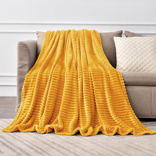 BEDELITE Ribbed Mustard Yellow Fleece Throw Blanket for Couch, 50x70 Inch | Soft Warm Decorative Fluffy Blanket, Cozy Plush Lightweight Fuzzy Throw Blanket for Bed Sofa Home Room Decor, Gift for Women