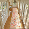 Washable Floral Area Rug for Living Room Runner 2x10 Pink Beige | Non-Slip，Vacuum-Friendly, Low Pile, Flower Carpet for Bedroom Kitchen Entryway Dining Room Office Nursery