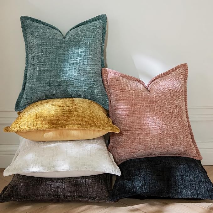 Yaertun Chenille Throw Pillow Covers 16x24 Inch Set of 2 Textured Broadside Soft Cozy Velvet Pillow Covers Modern Farmhouse Boho Decorative Pillow Cases for Couch Bed Sofa Livingroom Dusty Pink