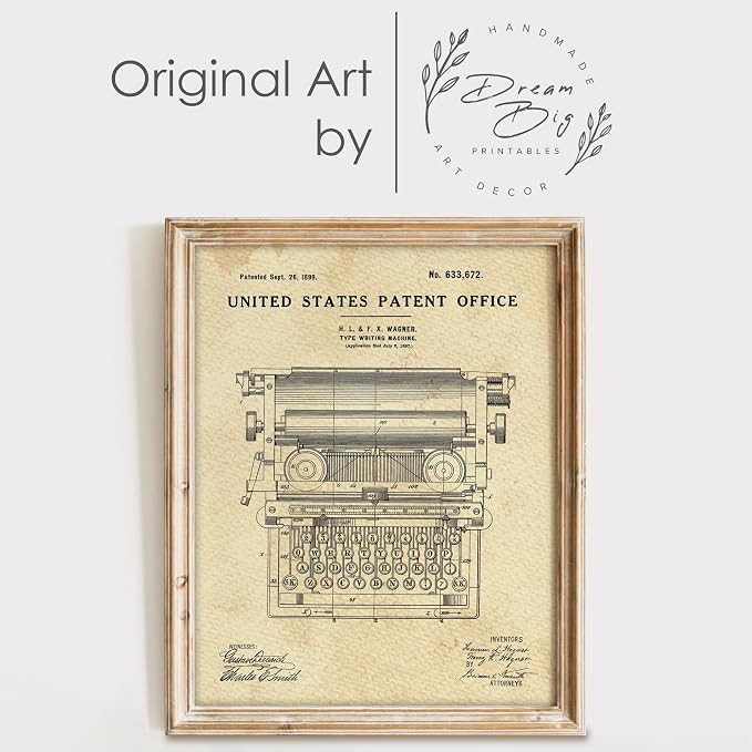Typewriter Patent Print Wall Art - Unframed - 8x10 | Add a Touch of Nostalgia and Charm to Your Home or Office | Home Office Décor | Vintage Wall Décor | Living Room Décor | Office Wall Décor