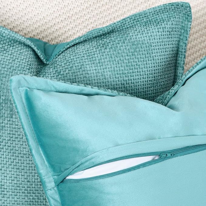 MADIZZ Decorative Chenille Velvet Throw Pillow Covers Set of 2 Soft Boho Textured Neutral Couch Throw Pillow for Bed Modern Farmhouse Home Decor for Sofa Livingroom Turquoise 12x20 Inch
