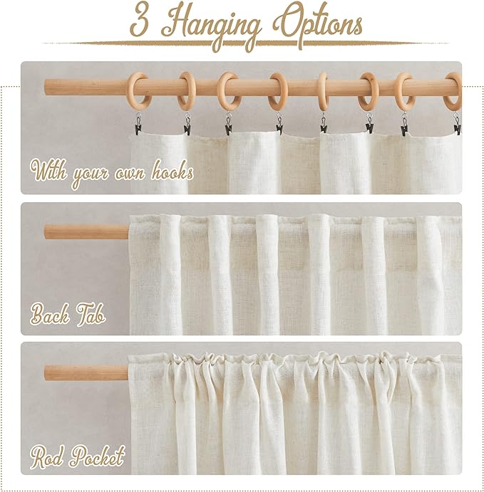 NICETOWN Linen Blend Doorway Curtains 80 inches Long, Rod Pocket & Back Tab Flax Linen Burlap Semi Sheer Drapes Privacy with Light Through Window Treatments for Bedroom, Natural, W37 x L80