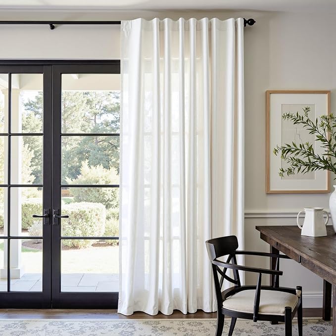 jinchan Linen Curtains Light Filtering Back Tab 84x84 Inch 1 Panel White | Semi Sheer Curtains 84 inch length for Bedroom Living Room, Modern Farmhouse Drapes with Rod Pocket, Natural Boho Curtains