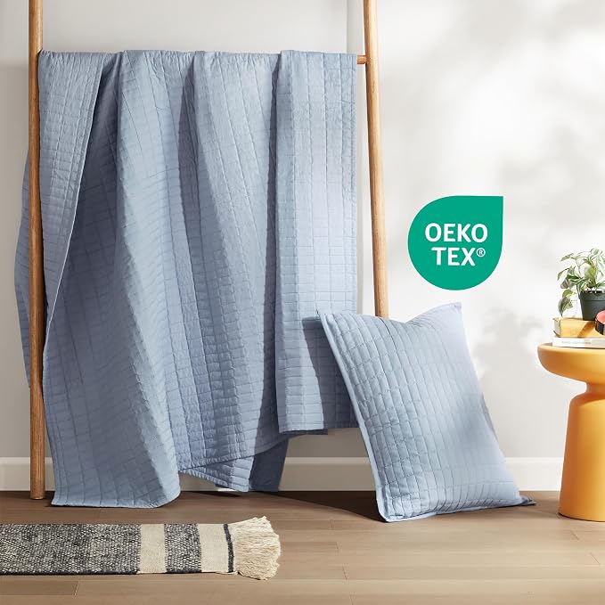Comfort Spaces Kienna Twin Quilt Bedding Set 2 Piece, 66"x 90" Blue | Soft Cozy Lightweight Summer Twin XL Coverlet for College Dorm, Quilted Extra Layer, Modern Casual Bedroom Decor, OEKO-TEX