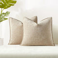JUSPURBET 26x26 Chenille Decorative Throw Pillow Covers Set of 2,Beige | Cozy Soft Cushion Covers Case with Hidden Zipper for Couch Sofa Bed Home Decor Living Room